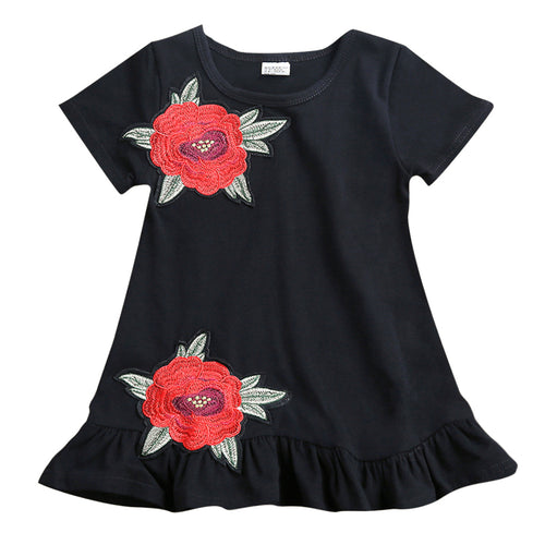 casual cotton o-neck short Toddler Kids Infant Baby Girl 3D Flower Summer Party Dress Sundress Clothes 0-4Y