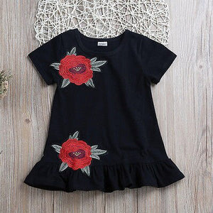 casual cotton o-neck short Toddler Kids Infant Baby Girl 3D Flower Summer Party Dress Sundress Clothes 0-4Y